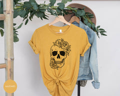 Floral Skull Shirt, Floral Tee, Skull Tee, Day Of The Dead Fashion, Sugar Skull Flower Crown, Halloween Costume, Skull Shirt, Sugar Skull,