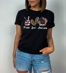 Peace Love America 4th of July Shirt, Patriotic Sunflower Tee, Independence Day Gift, 4th Of July Tees for Adults and Kids, Soft Cotton Tees