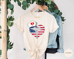 American Flag Nurse Shirt, 4th Of July Gift for Nurses, Registered Nurse, NICU Nurse, ER Nurse, ICU Nurse, Paramedics Gift Shirt with Flag