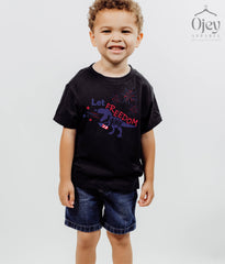 Let Freedom Rawr 4th Of July Kids Shirt, Blue and Red Dinosaur Rawr Shirt for Independence Day, Fourth Of July Themed Unisex Shirt for Kids