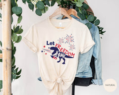 Let Freedom Rawr 4th Of July Kids Shirt, Blue and Red Dinosaur Rawr Shirt for Independence Day, Fourth Of July Themed Unisex Shirt for Kids