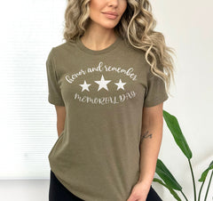Remember and Honor Memorial Day Shirt for Adults and Kids, Memorial Day Honor and Remember 3 Stars Shirt, Independence Day Memorial Day Gift