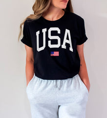 USA Flag Shirt, 4th of July Big USA Shirt with Flag for Adult and Kids, American Flag with USA Unisex Tees, Comfortable Crewneck, V Neck Tee