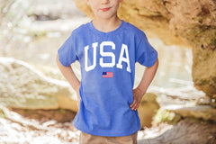 USA Flag Shirt, 4th of July Big USA Shirt with Flag for Adult and Kids, American Flag with USA Unisex Tees, Comfortable Crewneck, V Neck Tee