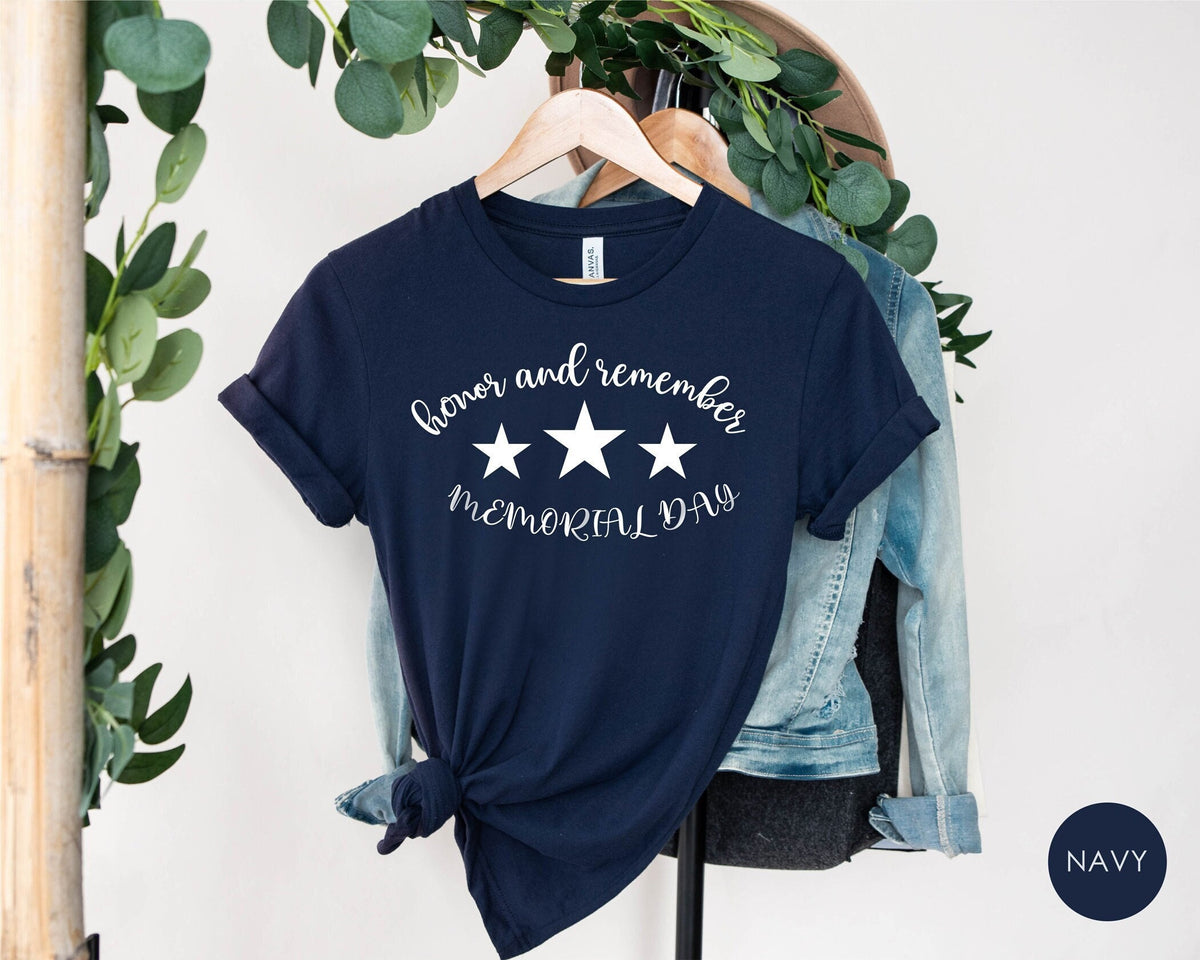 Remember and Honor Memorial Day Shirt for Adults and Kids, Memorial Day Honor and Remember 3 Stars Shirt, Independence Day Memorial Day Gift