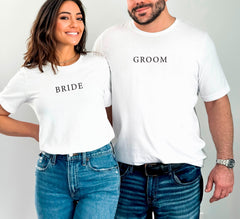 Bride And Groom Shirts, Matching Bride Groom Tshirts, Couples Bachelorette Shirt, Minimalist Wedding Tee, Just Married, Bridal Shower Gift