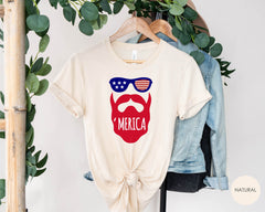 Merica Shirt, 'Merica Glasses Shirt, Merica Patriotic Shirt for Dad, Husband, Son, Unisex Merica Shirt, 4th of July Gift, Beard Merica Shirt