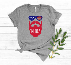 Merica Shirt, 'Merica Glasses Shirt, Merica Patriotic Shirt for Dad, Husband, Son, Unisex Merica Shirt, 4th of July Gift, Beard Merica Shirt