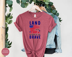 Land of the Free Because of the Brave Shirt, Distressed American Flag Shirt, Red White Blue Flag, 4th of July Shirt, Patriotic Gift Shirt