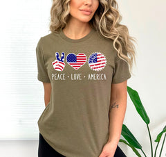 Peace Love America Shirt with American Flag, Patriotic Sunflower Shirt, Patriotic Shirt Gift for Independence Day, 4th of July T-Shirt Gift