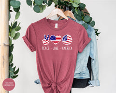 Peace Love America Shirt with American Flag, Patriotic Sunflower Shirt, Patriotic Shirt Gift for Independence Day, 4th of July T-Shirt Gift