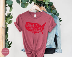 The United States of America Shirt, Land of the Free, Patriotic Shirt, USA Map T Shirt, Red United States of America Map T Shirt, 4th f July