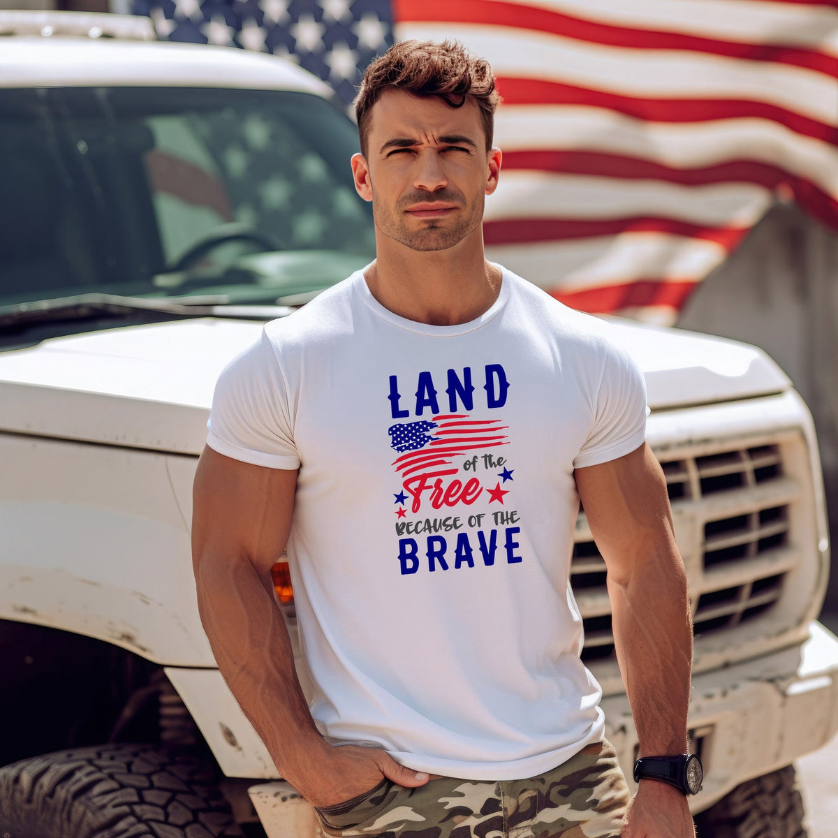 Land of the Free Because of the Brave Shirt, Distressed American Flag Shirt, Red White Blue Flag, 4th of July Shirt, Patriotic Gift Shirt