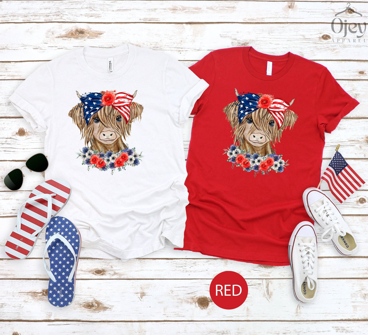 4th of July Highland Shirt, 4th of July T-Shirt, Independence Day Shirt, American Cow Shirt, Patriotic Cow Shirt, 4th of July Tee