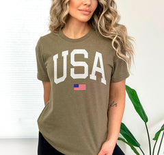 USA Flag Shirt, 4th of July Big USA Shirt with Flag for Adult and Kids, American Flag with USA Unisex Tees, Comfortable Crewneck, V Neck Tee