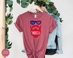 Merica Shirt, 'Merica Glasses Shirt, Merica Patriotic Shirt for Dad, Husband, Son, Unisex Merica Shirt, 4th of July Gift, Beard Merica Shirt