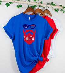 Merica Shirt, 'Merica Glasses Shirt, Merica Patriotic Shirt for Dad, Husband, Son, Unisex Merica Shirt, 4th of July Gift, Beard Merica Shirt