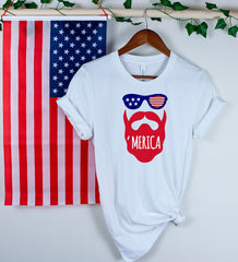 Merica Shirt, 'Merica Glasses Shirt, Merica Patriotic Shirt for Dad, Husband, Son, Unisex Merica Shirt, 4th of July Gift, Beard Merica Shirt
