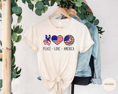 Peace Love America Shirt with American Flag, Patriotic Sunflower Shirt, Patriotic Shirt Gift for Independence Day, 4th of July T-Shirt Gift