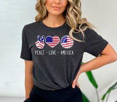Peace Love America Shirt with American Flag, Patriotic Sunflower Shirt, Patriotic Shirt Gift for Independence Day, 4th of July T-Shirt Gift