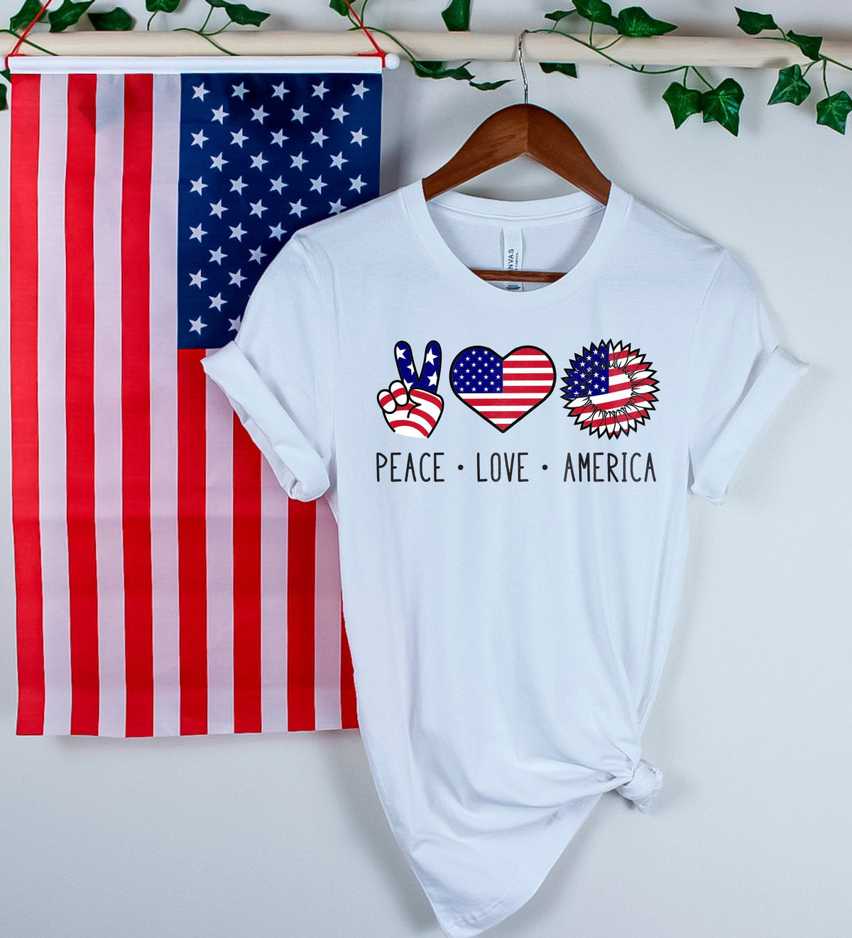 Peace Love America Shirt with American Flag, Patriotic Sunflower Shirt, Patriotic Shirt Gift for Independence Day, 4th of July T-Shirt Gift