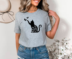 Cat Shirts, Cat Shirts for Women, Butterfly Cat Shirt, Cat Mom Shirt, Cat Lover Shirt, Cat Shirt Gift, Kitten Shirts, Kitty Shirts for Women