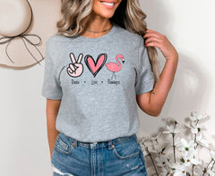 Flamingo Shirt for Women, Peace Love Flamingos T-shirt, Flamingo Lover Shirt, Pink Flamingo Tshirt, Flamingo Gift for Women, Flamingo Shirts