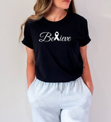 Believe Tee, Cancer Ribbon Shirt, Cancer Awareness Month, Cancer Fighter, Breast Cancer, Brain Cancer, Cancer Fighter, Cancer Patient Gift