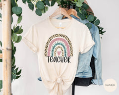 Rainbow Teacher Shirt, Back to School Shirt, Teacher Appreciation Shirt, Gift for Teachers, Leopard Teacher Shirt, Preschool Shirts