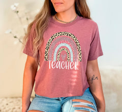 Rainbow Teacher Shirt, Back to School Shirt, Teacher Appreciation Shirt, Gift for Teachers, Leopard Teacher Shirt, Preschool Shirts