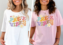 First Day of School Pre K Vibes Distressed Shirt for Kids and Adults, Pre K Vibes, Pre-K Kindergarten Outfit, Elementary Teacher Gift Shirt