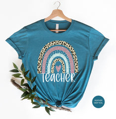Rainbow Teacher Shirt, Back to School Shirt, Teacher Appreciation Shirt, Gift for Teachers, Leopard Teacher Shirt, Preschool Shirts