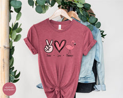Flamingo Shirt for Women, Peace Love Flamingos T-shirt, Flamingo Lover Shirt, Pink Flamingo Tshirt, Flamingo Gift for Women, Flamingo Shirts