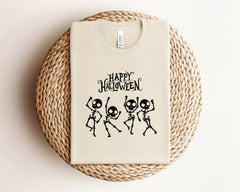 Happy Halloween Dancing Skeletons Shirt, Halloween Party Clothing, Spooky Season Gift, Happy Halloween T-Shirt, Funny Skeletons Shirt