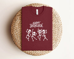 Happy Halloween Dancing Skeletons Shirt, Halloween Party Clothing, Spooky Season Gift, Happy Halloween T-Shirt, Funny Skeletons Shirt