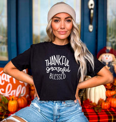 Thankful Grateful Blessed Shirt, Thanksgiving Crewneck, Thankful and Blessed Shirt, Gift for Mom, Thankful T-Shirt, Thanksgiving Party Shirt