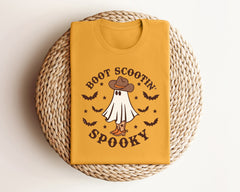 Boot Scootin Spooky Halloween Shirt, Cowboy Ghost T-Shirt, Western Halloween Shirt, Spooky Vibes Tee, Halloween Gift, Spooky Season Outfit