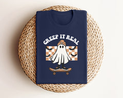Creep It Real Boarding Ghost Kids and Adult Unisex Shirt, Ghost Riding Skateboard Tee, Gift for Skateboarder, Ghost Skateboarding, Boarding