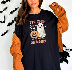 Tis The Season Halloween Shirt, Monster Pumpkin and Cute Ghost Crew Tee, Halloween Matching Outfit, Retro Halloween Shirt, Halloween Gift