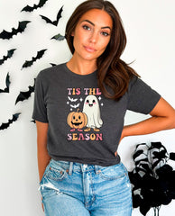 Tis The Season Halloween Shirt, Monster Pumpkin and Cute Ghost Crew Tee, Halloween Matching Outfit, Retro Halloween Shirt, Halloween Gift