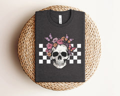 Bloom Skull Halloween Shirt, Skull with Flowers and Butterflies Tee, Halloween Party Outfit, Skull Shirt, Spooky Season T-Shirt, Funny Tee