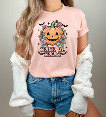 Trick Or Treat Floral Pumpkin Shirt, Pumpkin Patch Tee, Pumpkin Lover Gift, Pumpkin Season Outfit, Halloween Party Shirt, Spooky Season Tee