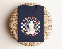 I Ghost People All Year Around Halloween T-Shirt, Retro Ghost Shirt, Floral Ghost Tee, Spooky Vibes Shirt, Halloween Gift For Her, Ghost Tee
