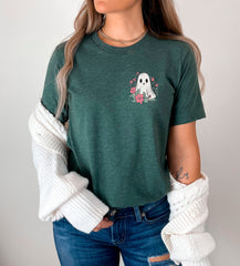 Floral Ghost Halloween Pocket Shirt, Minimalist Ghost Tee, Pocket Ghost T-Shirt, Cute Ghost Tee, Spooky Season Shirt, Spooky Vibes Outfit