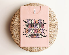 Thick Thighs Spooky Vibes Halloween Shirt, Thick Thighs Tee, Spooky Vibes T-Shirt, Spooky Season Shirt, Halloween Gift, Retro Halloween Tee