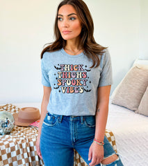 Thick Thighs Spooky Vibes Halloween Shirt, Thick Thighs Tee, Spooky Vibes T-Shirt, Spooky Season Shirt, Halloween Gift, Retro Halloween Tee
