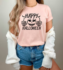 Happy Halloween Rock On Skeleton Hands Shirt, Creepy Face Halloween Tee, Funny Halloween T-Shirt, Spooky Season Outfit, Happy Halloween Tee
