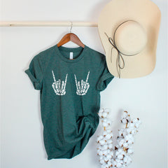 Rock On Skeleton Hands Shirt, Halloween Party Outfit, Funny Skeleton Hands on Boobs Shirt, Rock And Roll Sign Shirt, Spooky Season Tee Gift