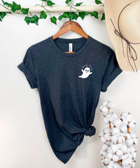 Spooky Season Ghost Pocket Shirt, Boo T-Shirt, Spooky Vibes Clothing, Minimalist Shirt, Spooky Ghost Halloween Tee, Halloween Gift for Her