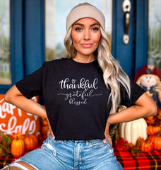 Thankful Grateful Blessed Shirt, Thankful Vibes Shirt, Thankful and Blessed T-Shirt, Thanksgiving Themed Outfit, Mother Gift, Grateful Tee